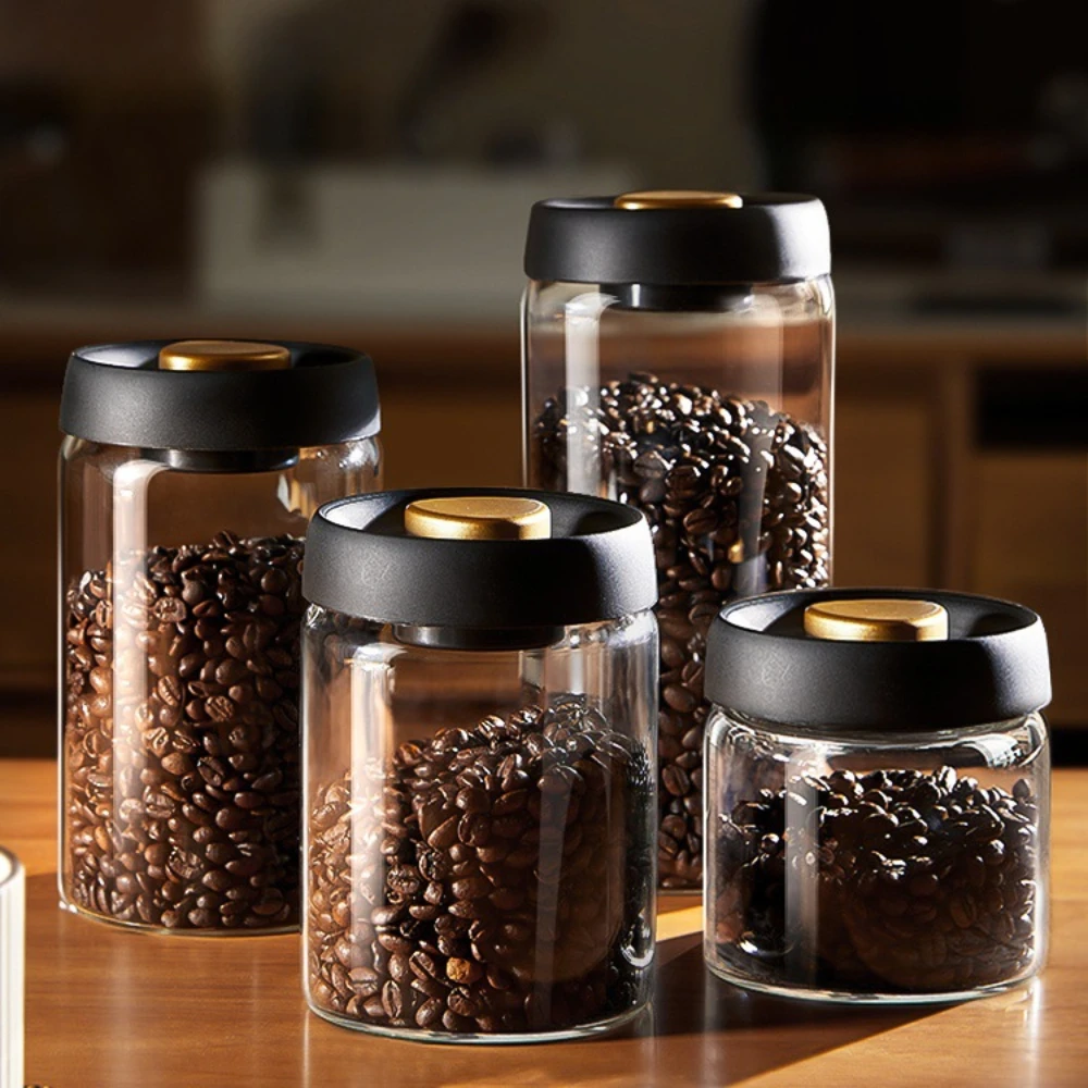 kf-S0486e34c5f434655b74300b80078484eM Coffee Beans Vacuum Sealed Tank Transparent Glass Food Storage Jars Household Moisture-proof Air Extraction Airtight Container - Image 1