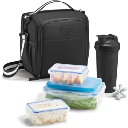 BREE Meal Prep Lunch Box With Containers Ice Pack and Shaker Bottle For Men and Women 6pc. Meal Prep Kit Lunch Bag With Contain
