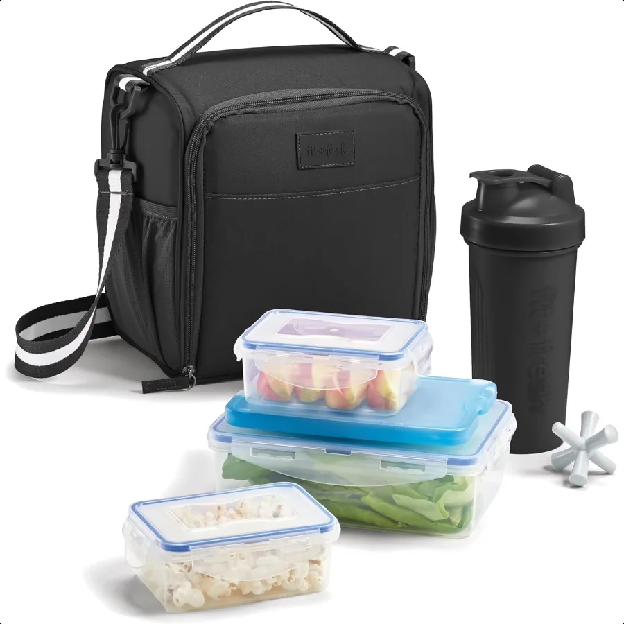 kf-S47d004a88d1d47b59712fdb1406a6db7A BREE Meal Prep Lunch Box With Containers Ice Pack and Shaker Bottle For Men and Women 6pc. Meal Prep Kit Lunch Bag With Contain - Image 1