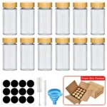 12 pcs Glass Spice Jars with Bamboo Lids Include with Minimalist Spice Labels Stickers Collapsible Funnel Kitchen Spice Jar Set - Image 5