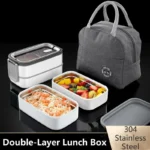 2 Layers Lunch Box with Lunch Bag 304 Stainless Steel for Adults Kids School Office Microwavable Portable Bento Food Containers