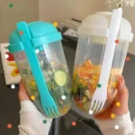 1PC White/Green Portable Bottle Salad Shaker Fresh Fruit and Vegetable Salad Glass With Fork Salad Bowl Holder for Lunch Bento - Image 5